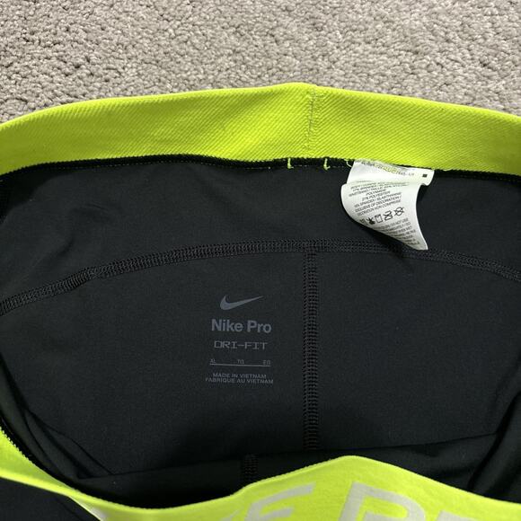 Nike Pro Compression Shorts Womens XL Black Neon Waistband Gym Training - Picture 3 of 3